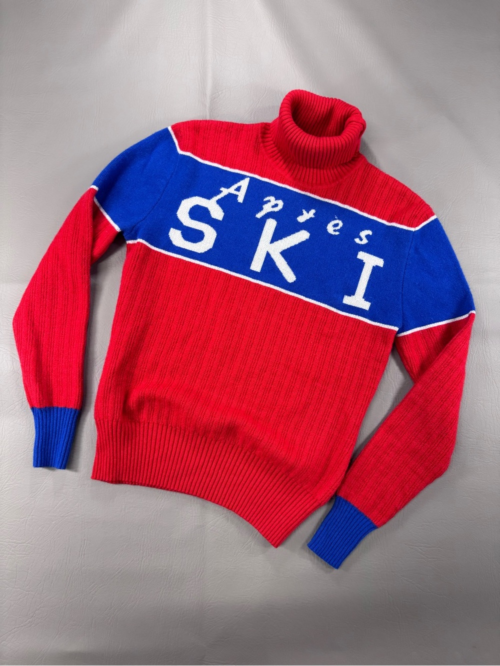 Bellemere New York Après Ski Red Blue Turtleneck Sweater Size S